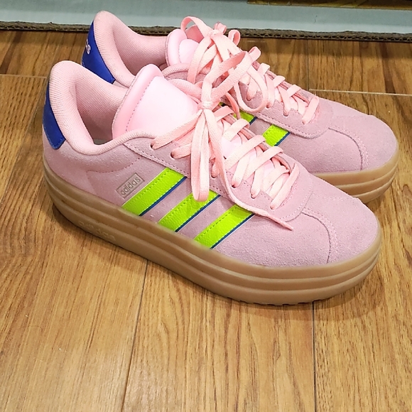 adidas Shoes - Adidas Pink Sneakers with Green and Blue Stripes